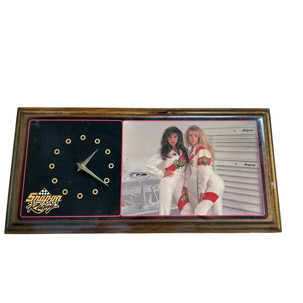 Vintage 1980’s Snap-On Tools Racing Pinup Girl Wood Wall Clock